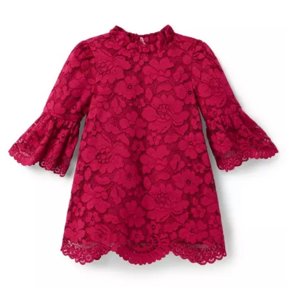 NWOT Janie and Jack Girls The Leading Lace Berry Floral Lace Dress Bell Sleeve 6